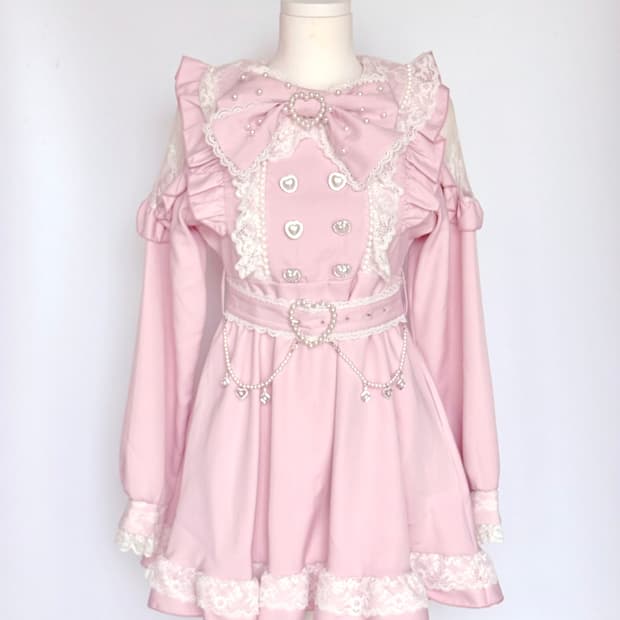 디어마이러브 디마럽 하트버튼 펄체인 딸기우유원피스