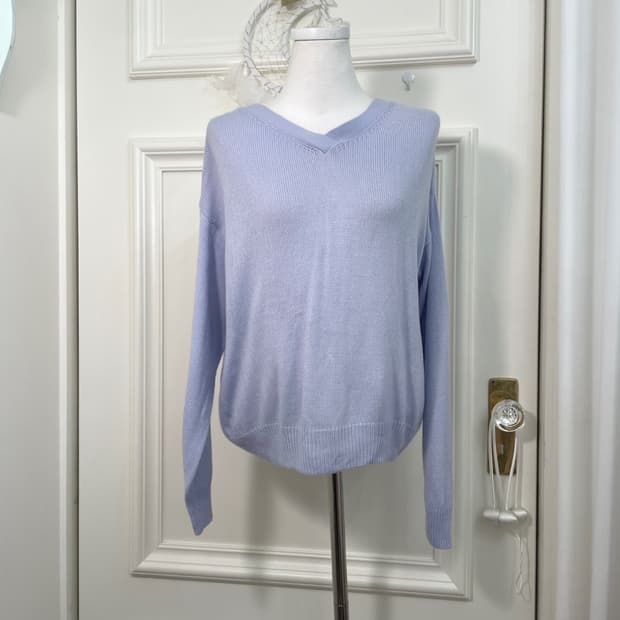 blueberry v-neck back button knit top