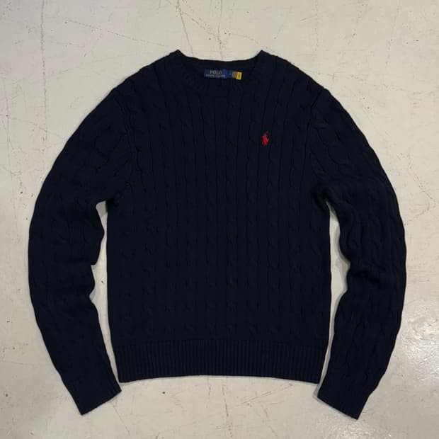 폴로 신형 큐알 네이비 꽈배기 니트