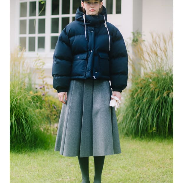 노리그렛 후드 크롭 패딩 숏패딩 네이비