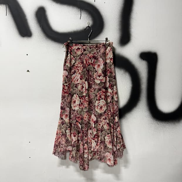 VTG 빈티지 오리엔탈 핑크 페어리 언발 프릴 머메이드 롱스커트