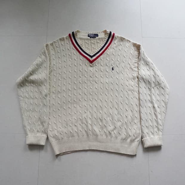 90s [올드폴로] 두산정품 랄프로렌 크리켓 브이넥 니트