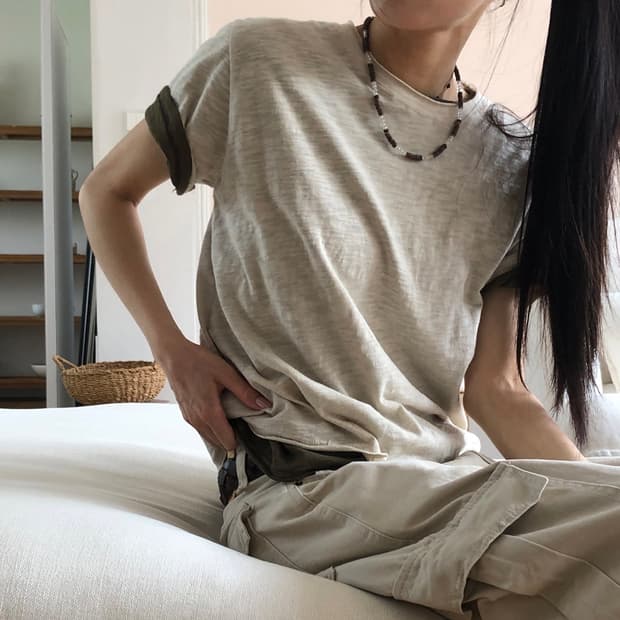 릿킴 슬럽 티셔츠 빈티지 데끼 데미지 레이어드 슬라브 반팔티