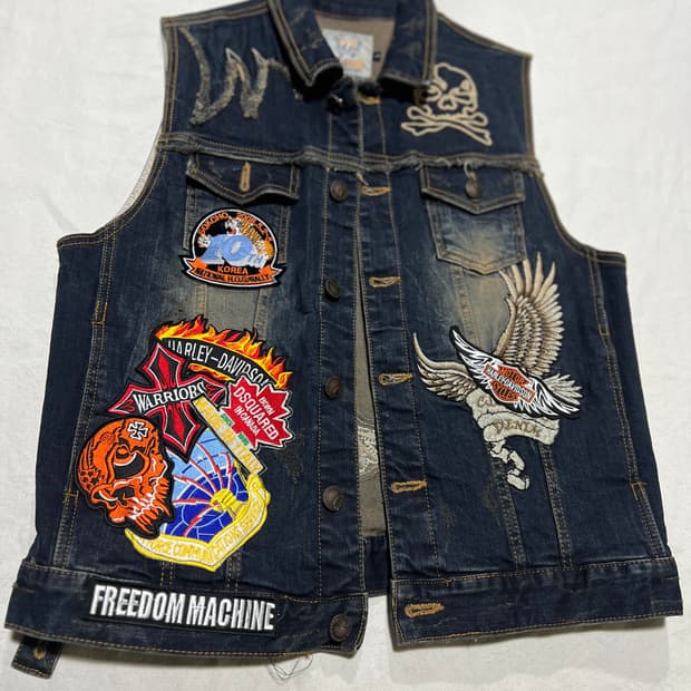 워싱패치데님 조끼 L 