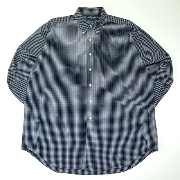 CL516 XL 폴로 90s 홍콩판 코튼 그래프체크 네이비 셔츠 남방