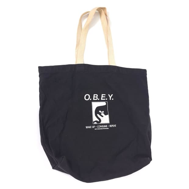 OBEY 블랙 캔버스 숄더 에코백