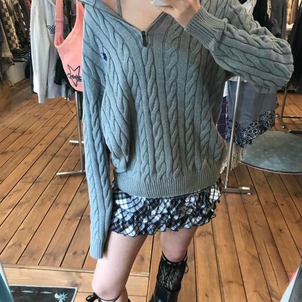 폴로 꽈배기 반 니트집업