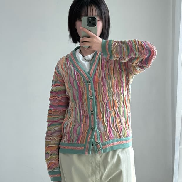 림노스 핑크 케이블 니트 가디건