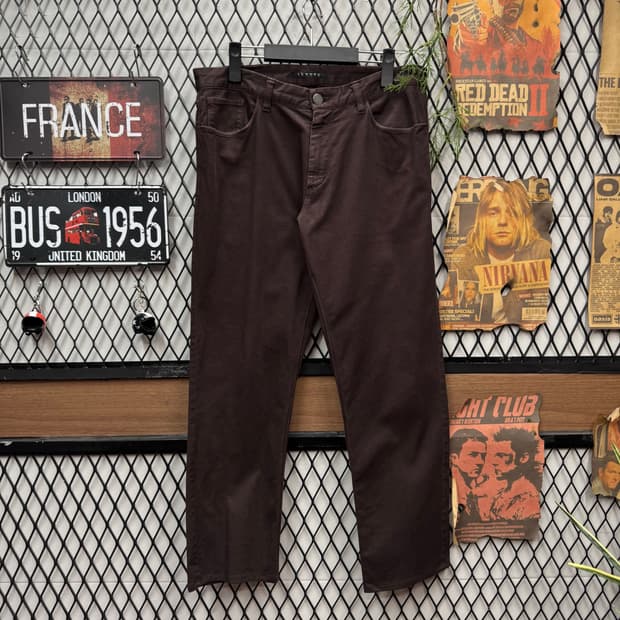 THEORY 띠어리 스트레이트 핏 코튼 팬츠 다크브라운