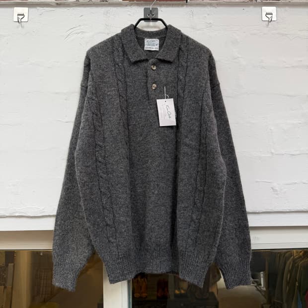 Ken House 그레이 셰틀랜드 울 카라 스웨터 M