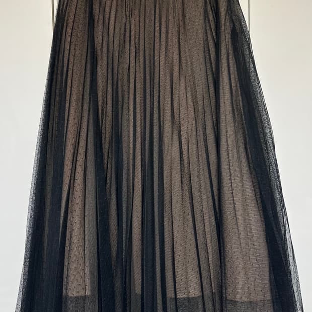 오르 블랙 튤 스커트 롱 플리츠 샤스커트