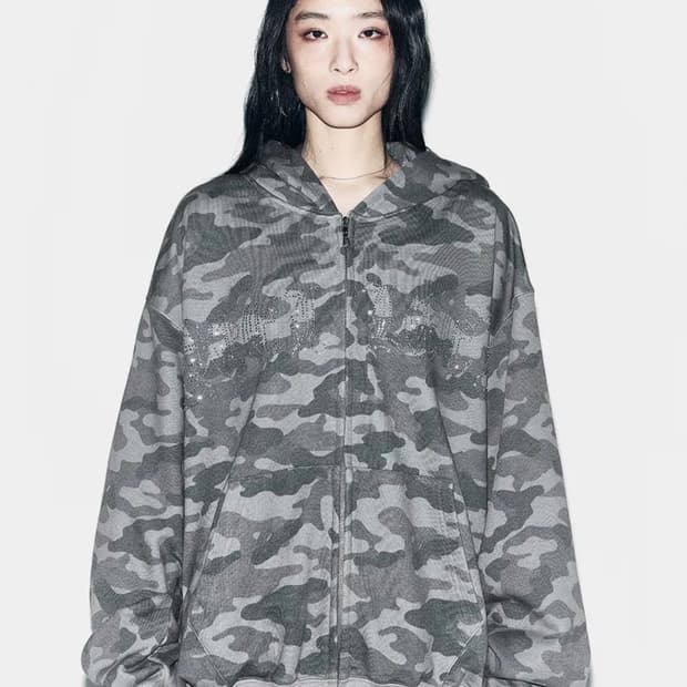 (택O) yeel 와이이이엘 스터디드 오버사이즈 후드집업 (카모)