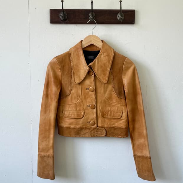 MOUSSY VINTAGE 카멜 레더 숏 자켓