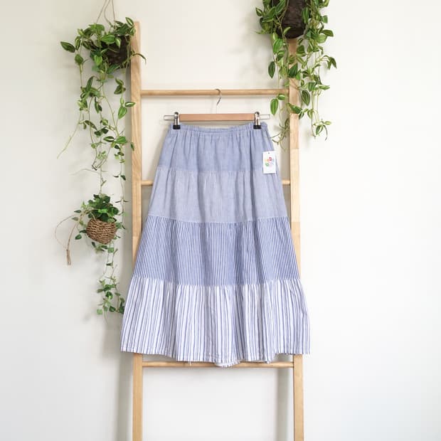 JPN/ 모리걸롱스커트 모리룩스커트 패치워크스커트 스트라이프 캉캉롱스커트