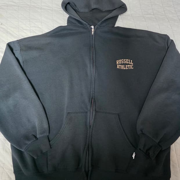 [XXL] 90s USA 빈티지 러셀 애슬레틱 후드집업 블랙 로고