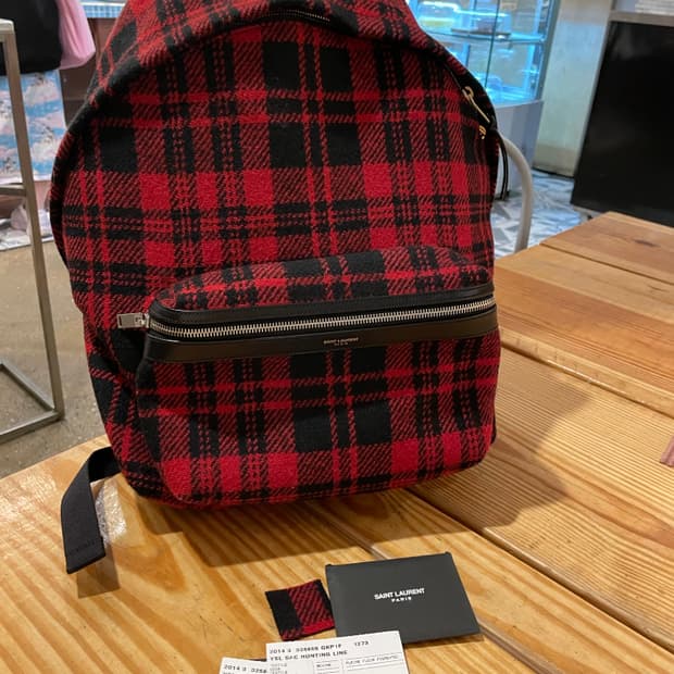 생로랑 타탄 체크 백팩 정품