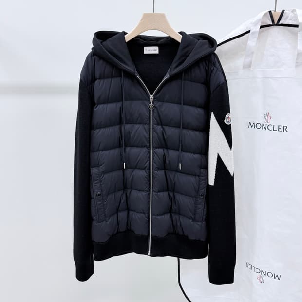 [S+급/2XL] 몽클레어 슬리브 후드 니트패딩 블랙