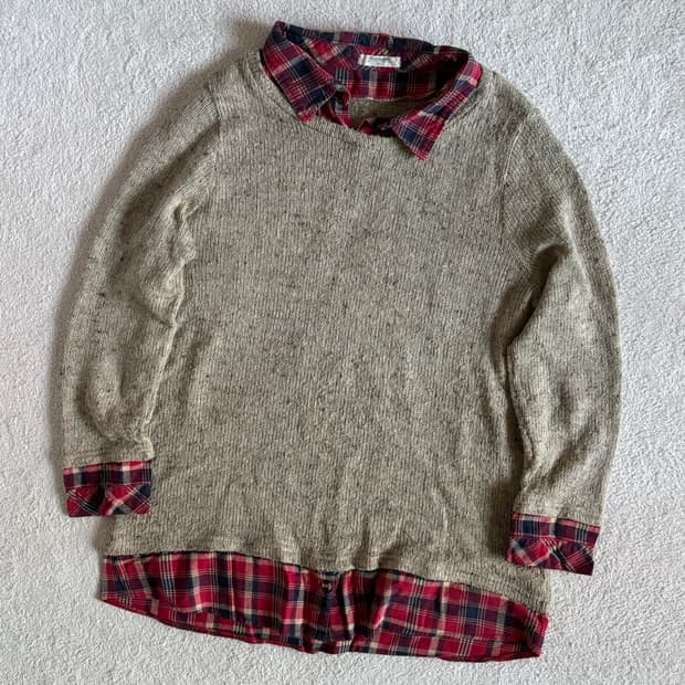 일본빈티지 AccrocheR 체크 레이어드 롱 니트