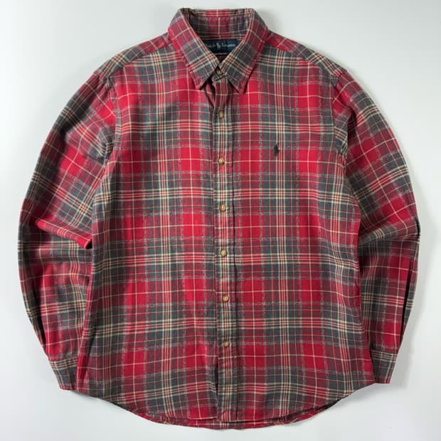 Polo  폴로 랄프로렌 자수 코튼 레드 체크셔츠 