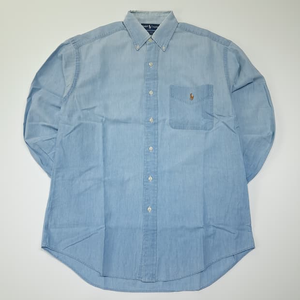 CL437 S 폴로 90s 코튼 라이트블루 샴브레이 데님 빅셔츠 남방