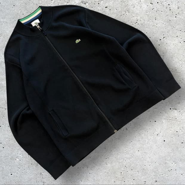 [95] 라코스테 블랙 코튼 니트 집업 가디건 C877