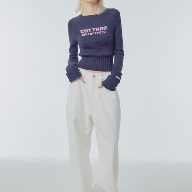 인스턴트펑크 코티지 자카드 크롭 니트 네이비