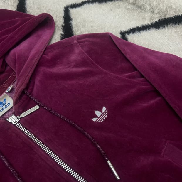 [M]아디다스 벨루어 후드집업/버건디