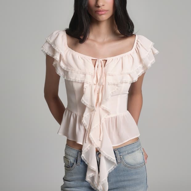 kleesier Cherry sorbet ruffle top