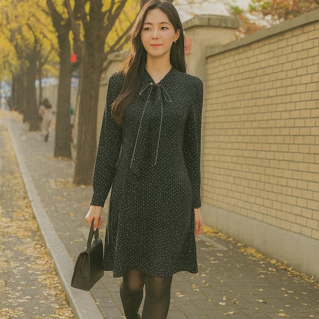 ZARA BASIC 도트 리본 원피스 