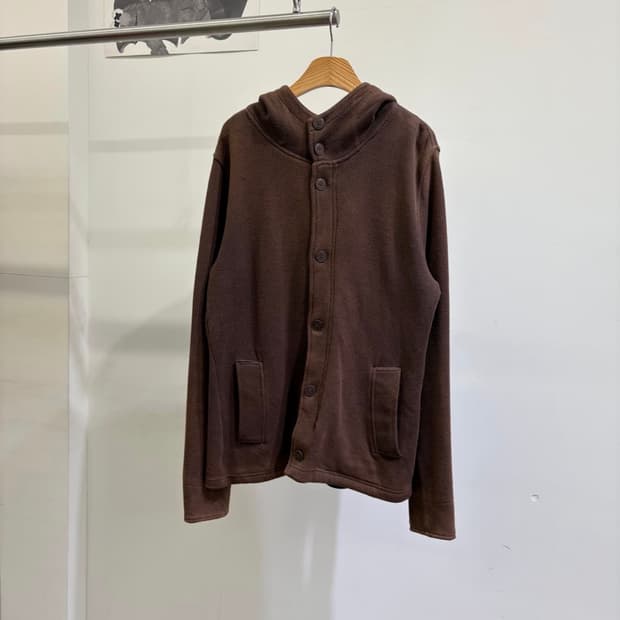 버튼 후드집업 자켓 브라운