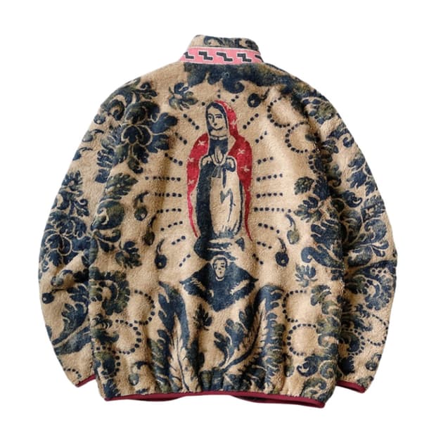 캐피탈 다마스크 패턴 마리아 플리스(후리스) 집 블루종 베이지