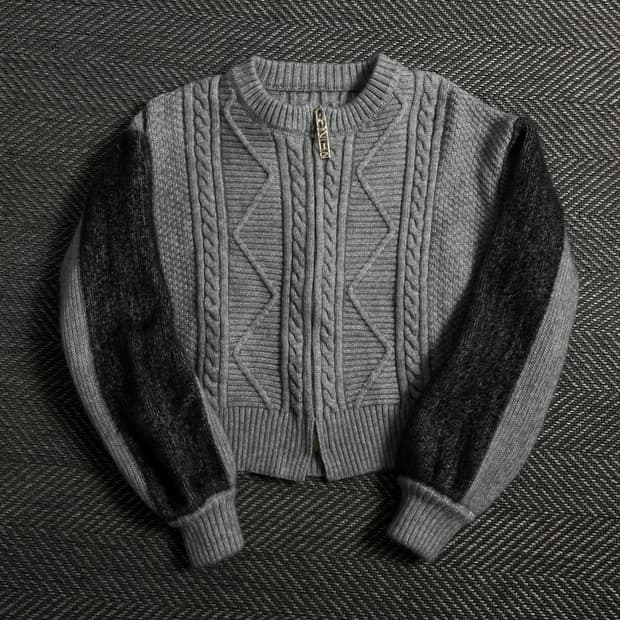 빈티지 우먼스 꽈배기 크롭 니트 자켓 그레이o 4299