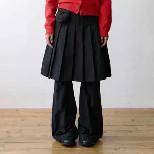 더콜디스모먼트 스커트 레이어드 팬츠 블랙 s 검정 미디 치마 바지 tcm