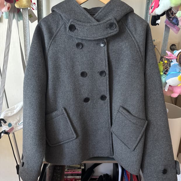 미세키서울 후디 더블 버튼 코트 차콜 