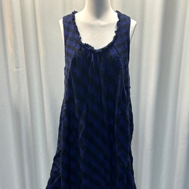 모리걸 블루블랙 체크 민소매 원피스