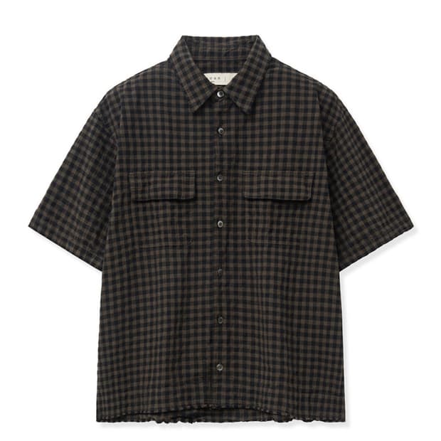 노운 tartan check crop shirts (sand brown)