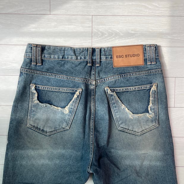Damage Boot Cut Denim Pants (Blue)
