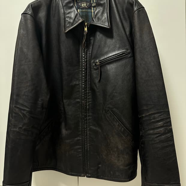 더블알엘 레더 자켓 블랙 오버 브라운