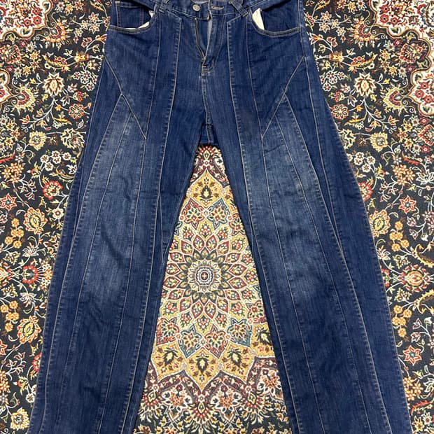 유니크 절개 디테일 스판 데님 팬츠