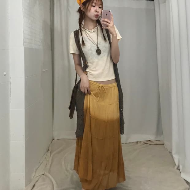 🌻 빈티지 오렌지 페미닌 히피 코디 세트