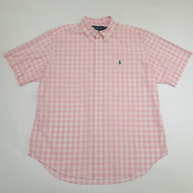 Co559 XL 폴로 랄프로렌 핑크화이트 깅엄체크 반팔 셔츠 남방