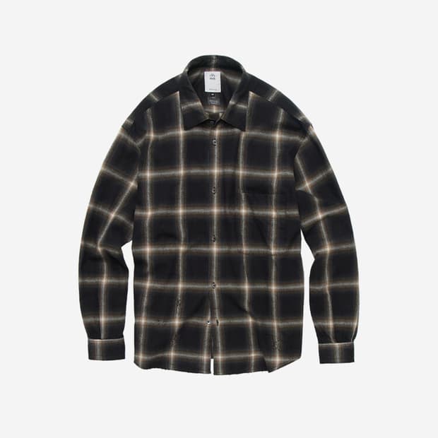 [4] 폴리테루 루즈드 체크 셔츠 데미지드 잉크 브라운