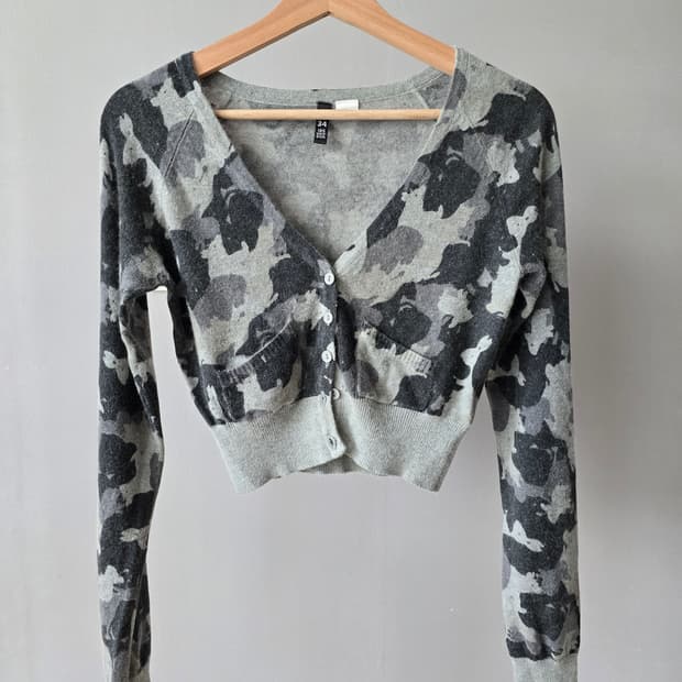 y2k 카무플라주 앙고라 크롭 카디건(H&m빈티지)