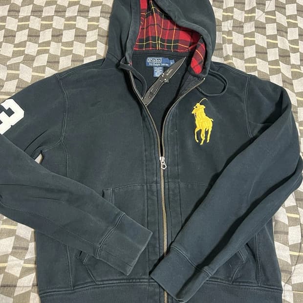 폴로 랄프로렌 빅 포니 체크 후드집업 블랙
