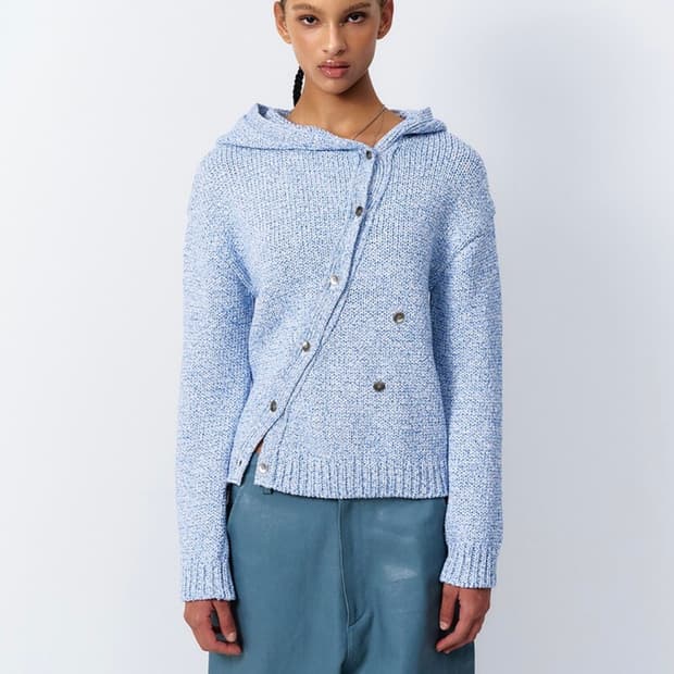 (택포) 엘이이와이 DIAGONAL HOODED CARDIGAN BLUE