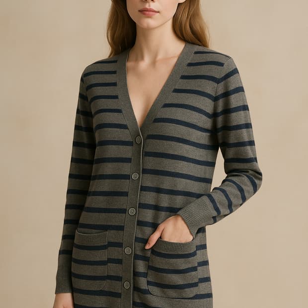 (드라이클리닝)빈폴 스트라이프 얇은 울 롱가디건 95