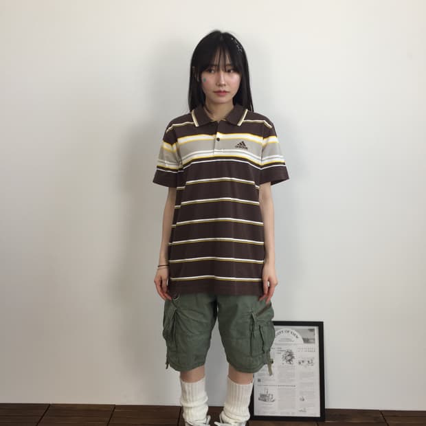 Adidas Brown Stripe Polo Shirt