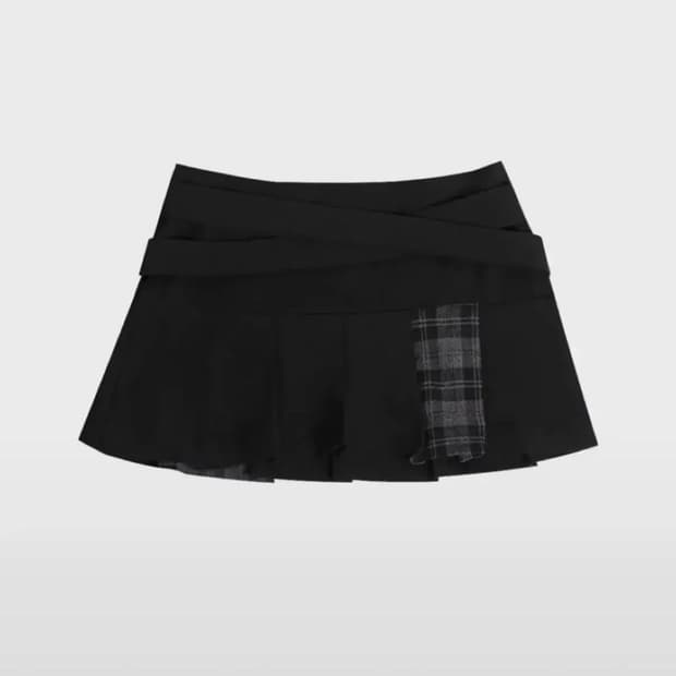 달링유어배드 BELTED CHECK PLEATS 미니 스커트