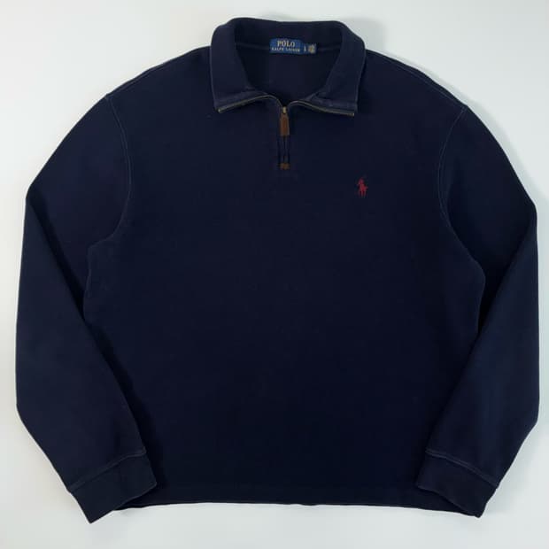 Polo  폴로 랄프로렌 자수 코튼 네이비 반집업 스웨터 