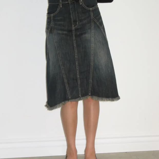 폴리수엠 데님 스커트 washed denim midi skirt